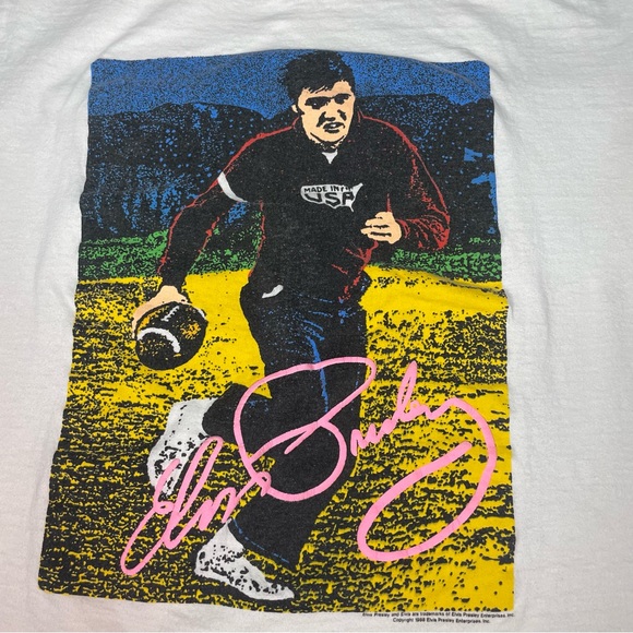 Vintage 1988 Elvis Presley T-Shirt Football Signature Puff Print USA XL RARE - Picture 2 of 13